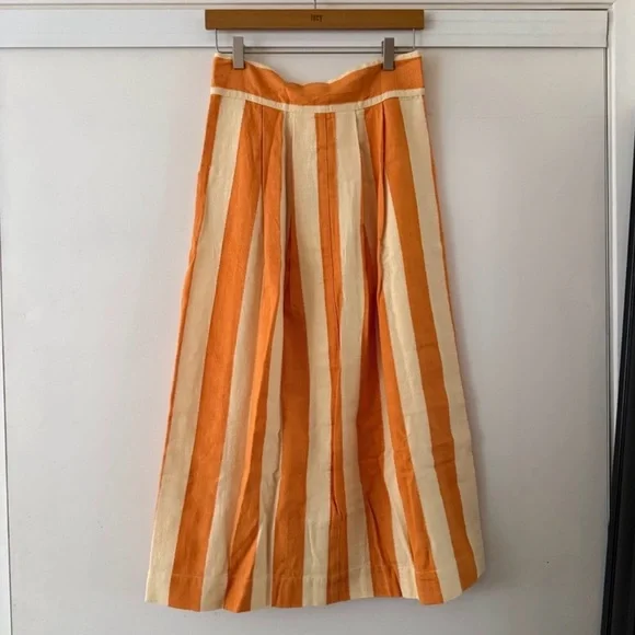 Ace & Jig Orange and Cream Striped Button-Front A-Line Skirt NWT small - Picture 2 of 4